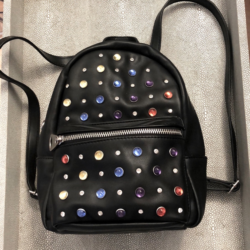 Backpack Bag Black Multi Color Rhinestones 10”x11”